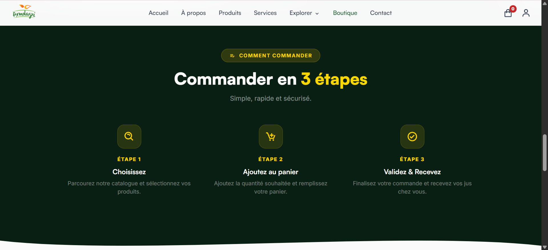 Expérience d'achat en ligne sur Amdagri Shop